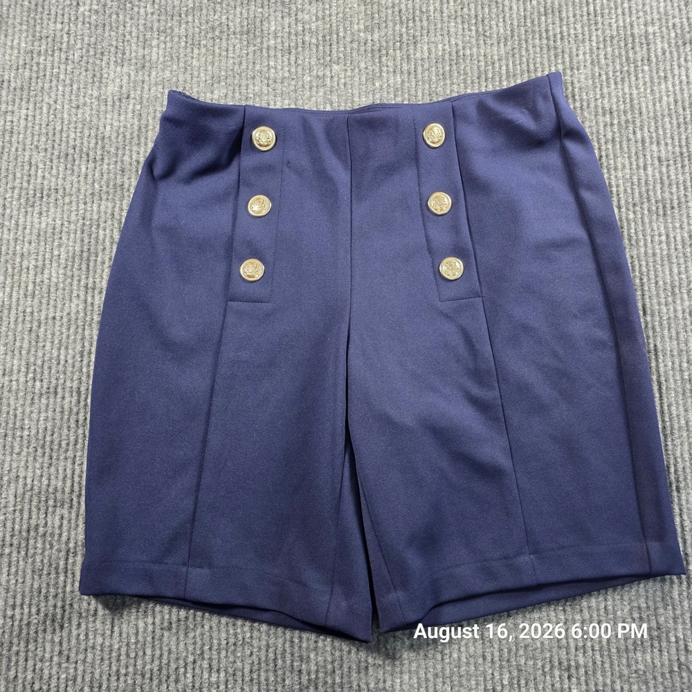 Cato Womens Navy Blue Sailor Shorts Gold Crest Buttons Stretch Size Small